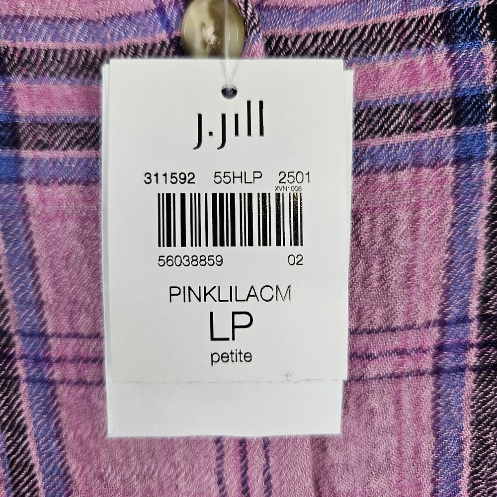 J Jill Tunic Shirt Pink Plaid Texture Crinkled Button Up Womens L Petite Loose - Picture 3 of 8